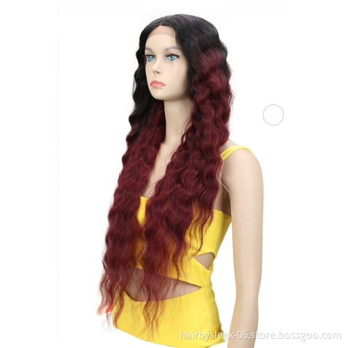 25~30 inches Red brown middle part Long Wavy natural hair U shape lace frontal wig Water Wave Lace Front Wig Synthetic hair Wigs